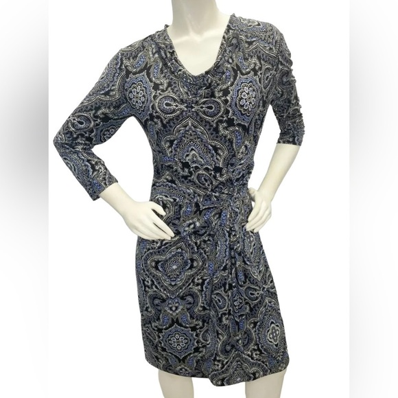 Antonio Melani Modest Faux Wrap Front Dress Stretch Career Mosaic Black Sz S - Picture 1 of 7